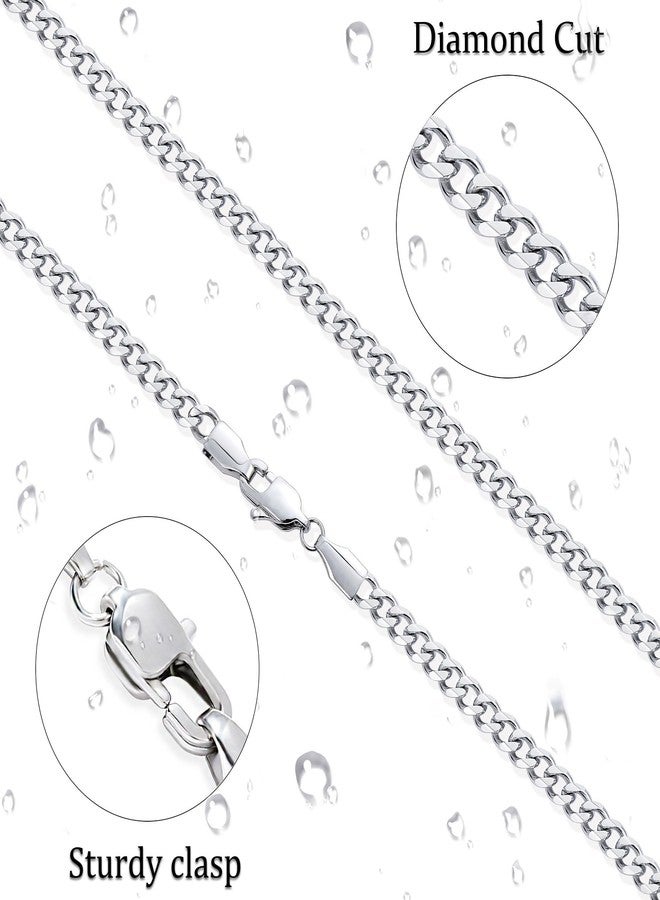 Fiusem Silver Tone Cuban Link Chain for Men, 3.5mm Mens Chain Necklaces, Stainless Steel Chain Necklaces for Men Women, 24 Inch - Image 4